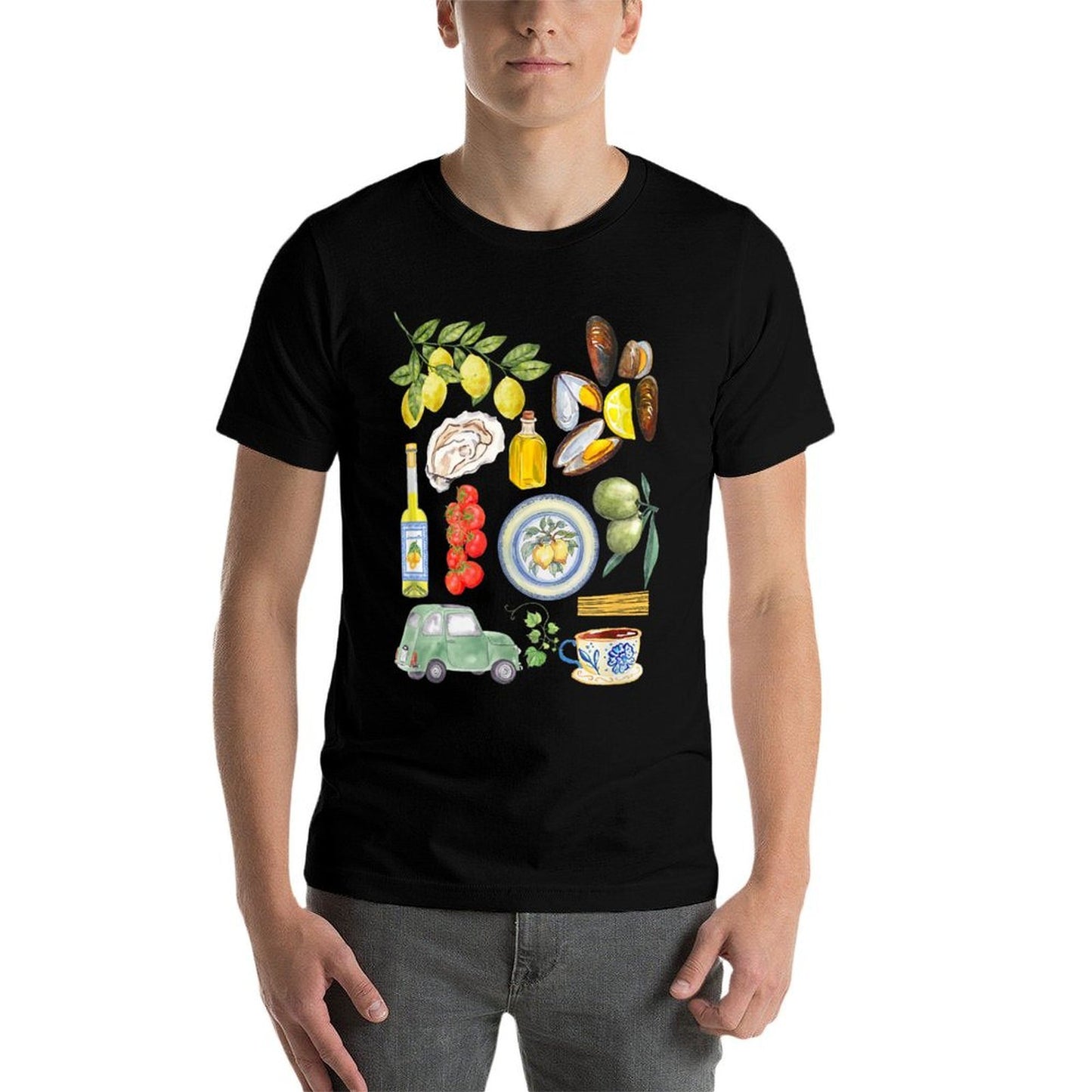 Italian Summer Scrapbook with Limoncello Seafood Coastal  Polyester Blend T-Shirt
