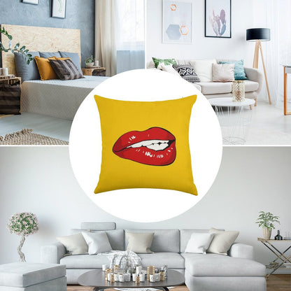 Sexy Biting Lips Throw Pillow Face Mask Linen Throw Pillow Cover