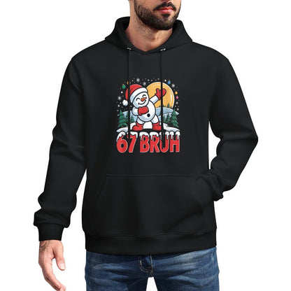 67 Bruh Funny Dabbing Snowman Santa Hat Winter Holiday Relaxed Fit Hoodie
