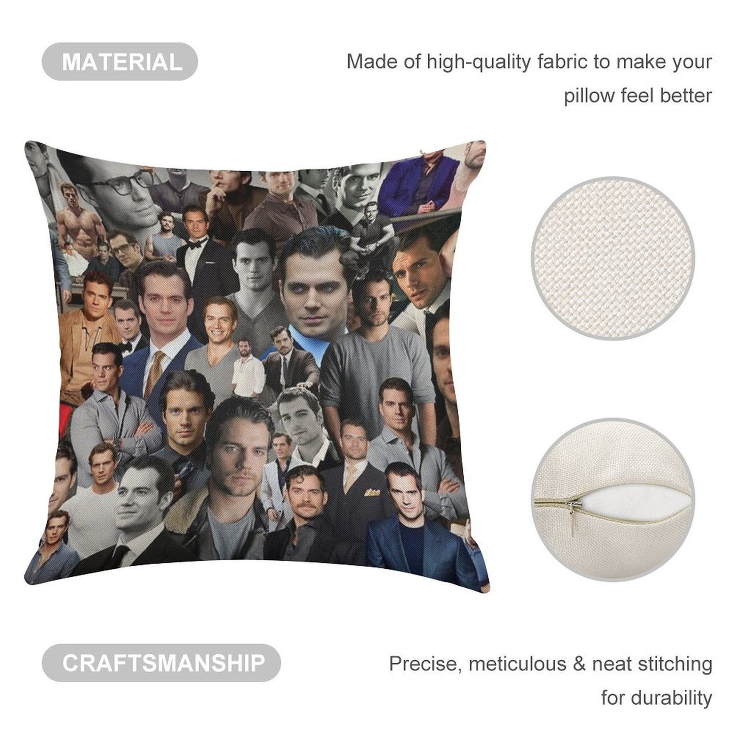 Henry Cavill Linen Throw Pillow Cover