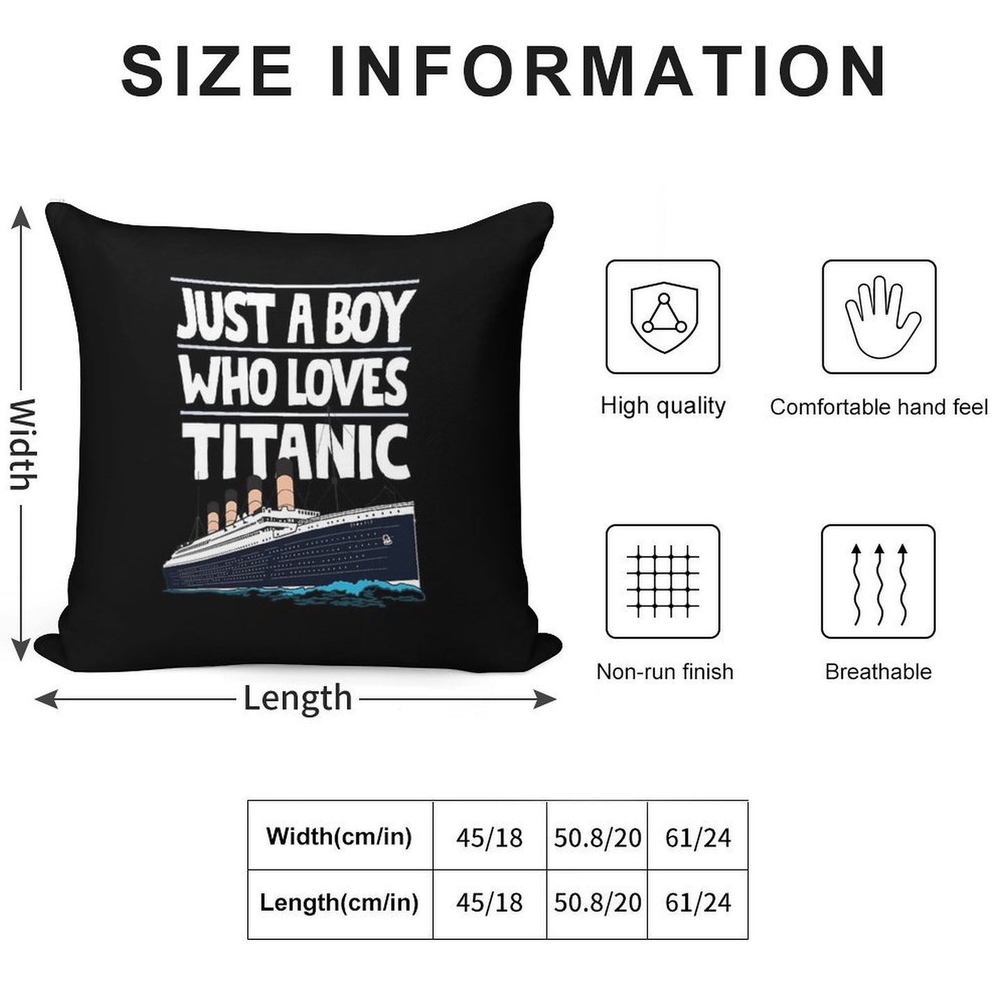 Just A Boy Who Loves Titanic Titanic Ship Gift for Boys Kids Soft Reinforced Edging Throw Pillow