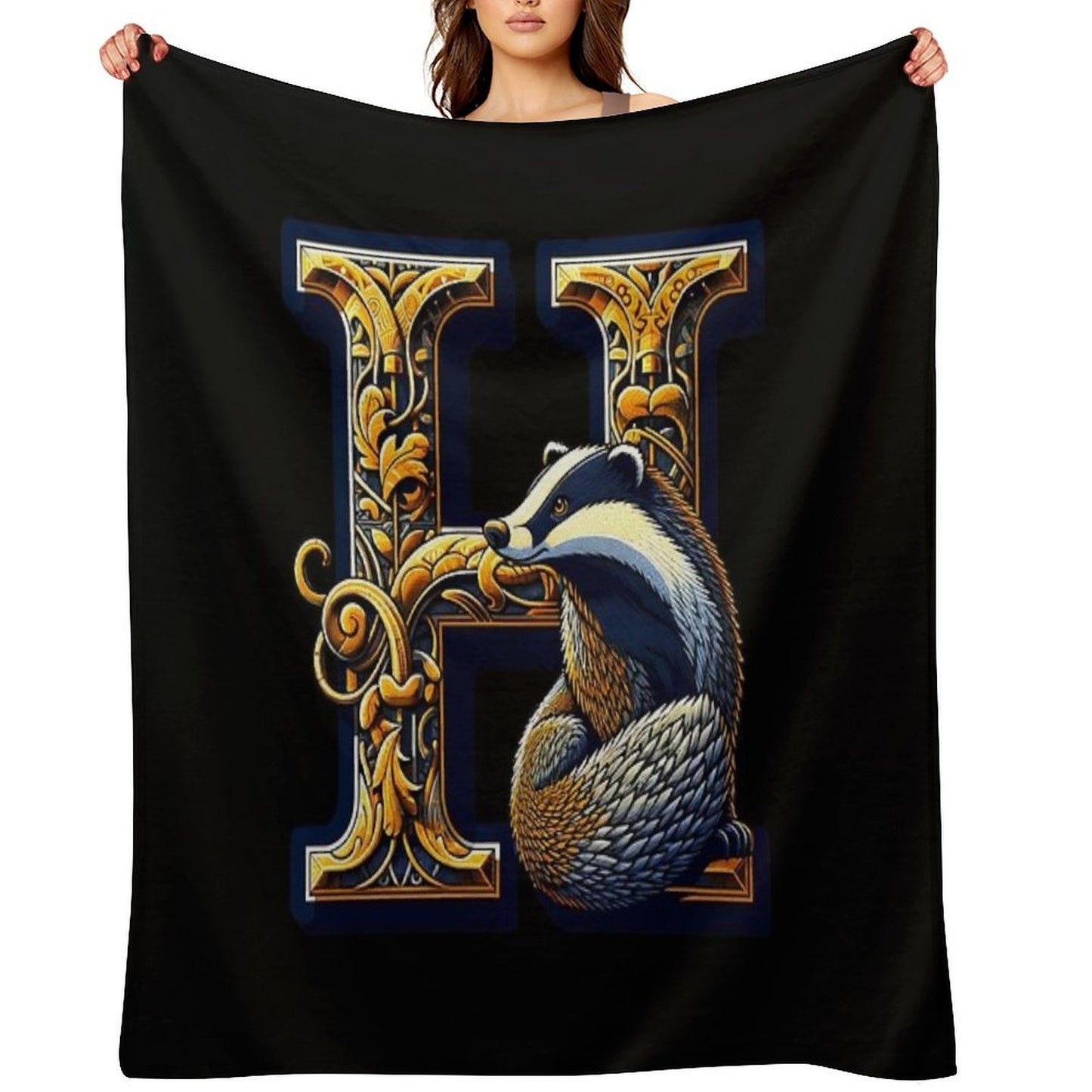Badger And The Letter H - Fantasy Throw Blanket