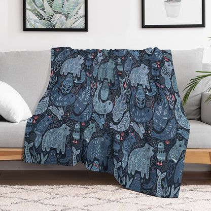 Arctic Animals. Narwhal, Polar Bear, Whale, Puffin, Owl, Fox, Bunny, Seal. Throw Blanket
