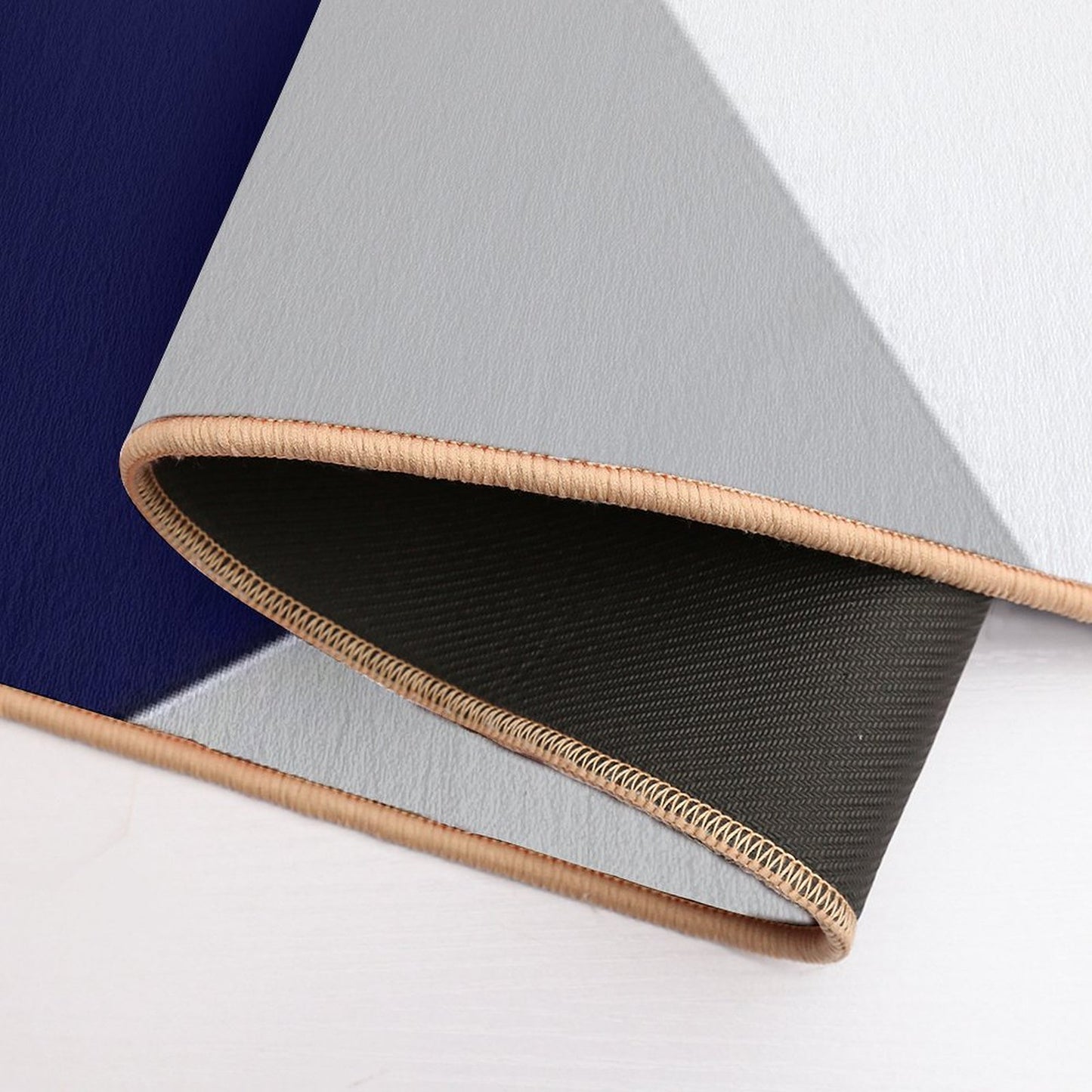 Tricolor Navy Blue Silver Gray And White Bath Mat