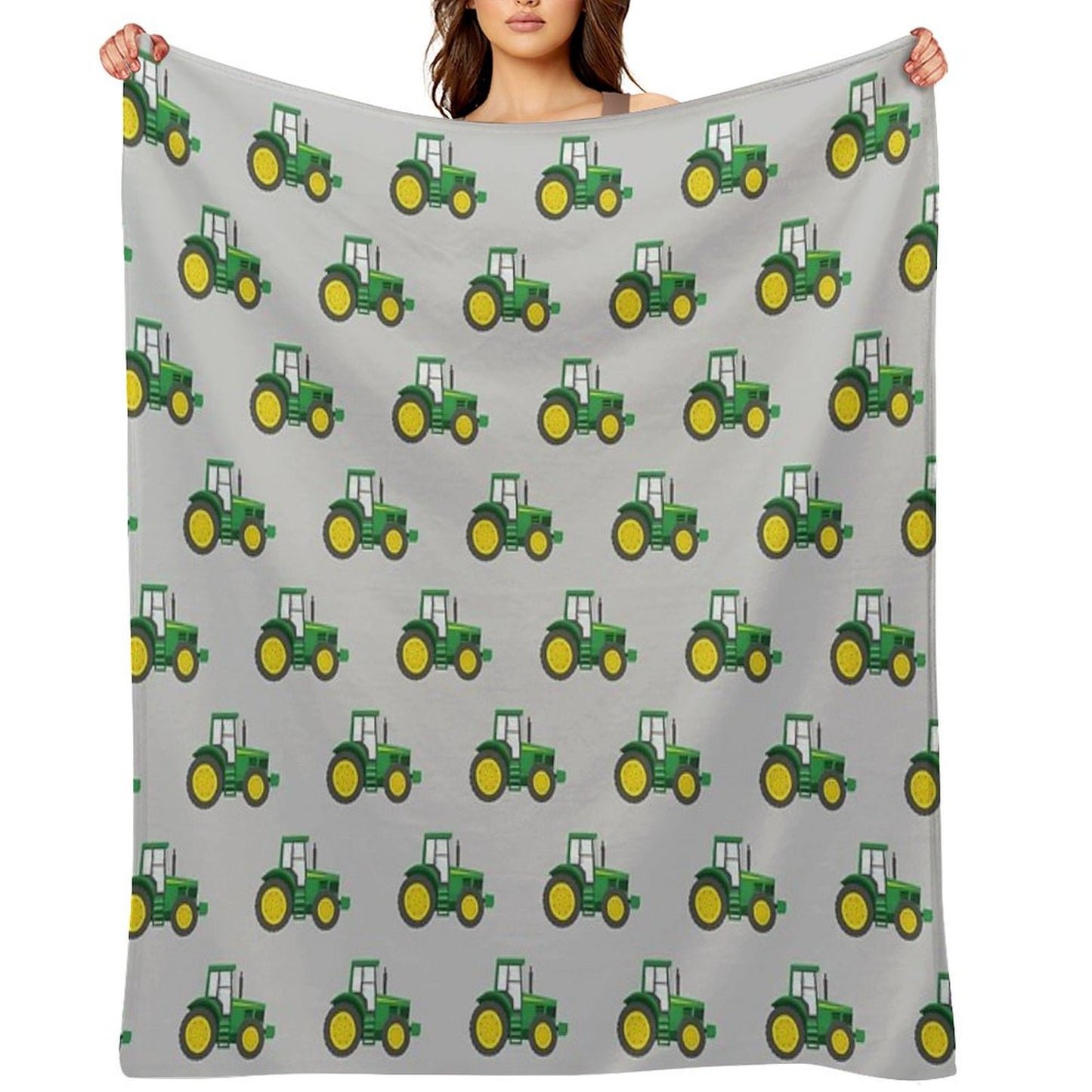 Green Tractors on Grey - Farming - Farm Themed Throw Blanket