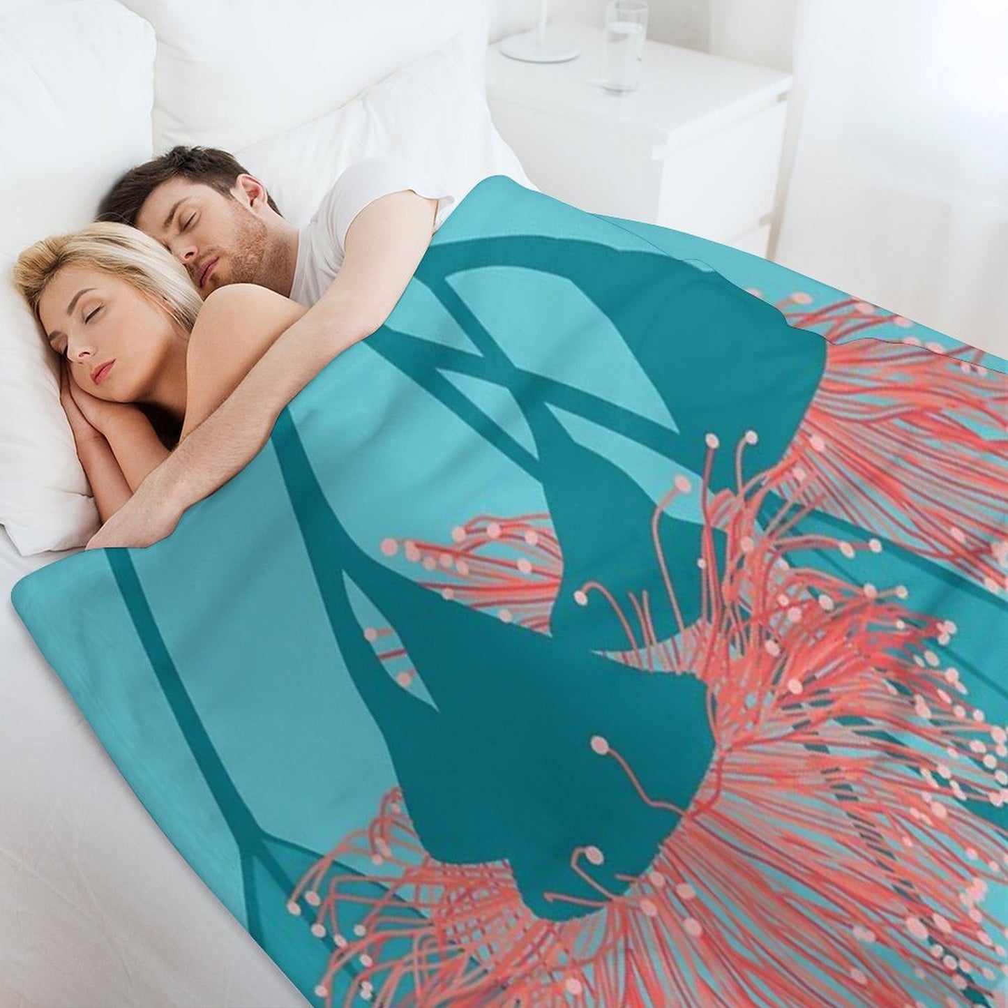 Gum Blossom Eucalyptus Pink Blue Throw Blanket