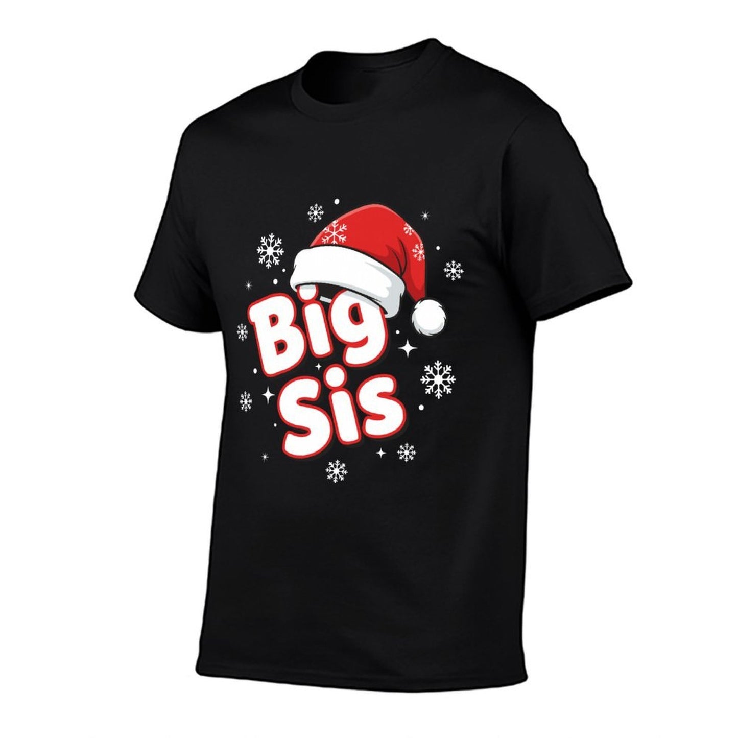 Big Sis Santa Hat Christmas Sister Matching Family Holiday  Summer-ready Fabric T-Shirt