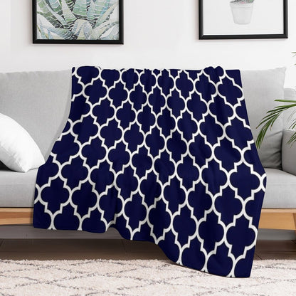 Navy Blue Quatrefoil Pattern Throw Blanket
