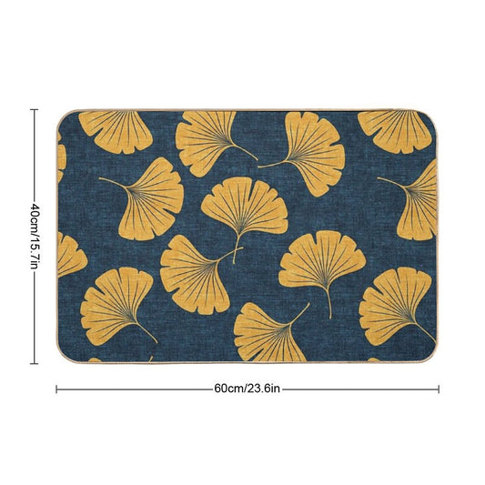 Ginkgo Biloba -  Gingko Leaves  - Blue Bath Mat