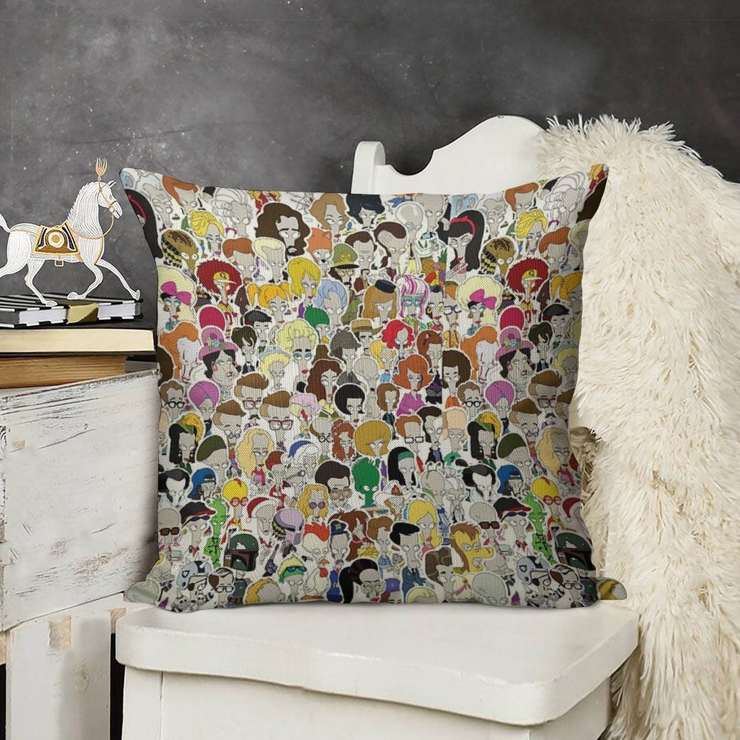 103 Faces of Roger The Alien Linen Throw Pillow Cover