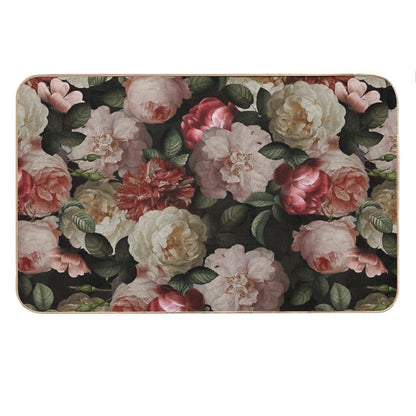 Antique Jan Davidsz. De Heem Lush Roses Flowers On Black Botanical Night GardenPattern Nightgarden Bath Mat
