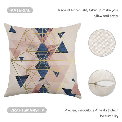 Blush Pink And Navy Geometric Linen Throw Pillow Cover