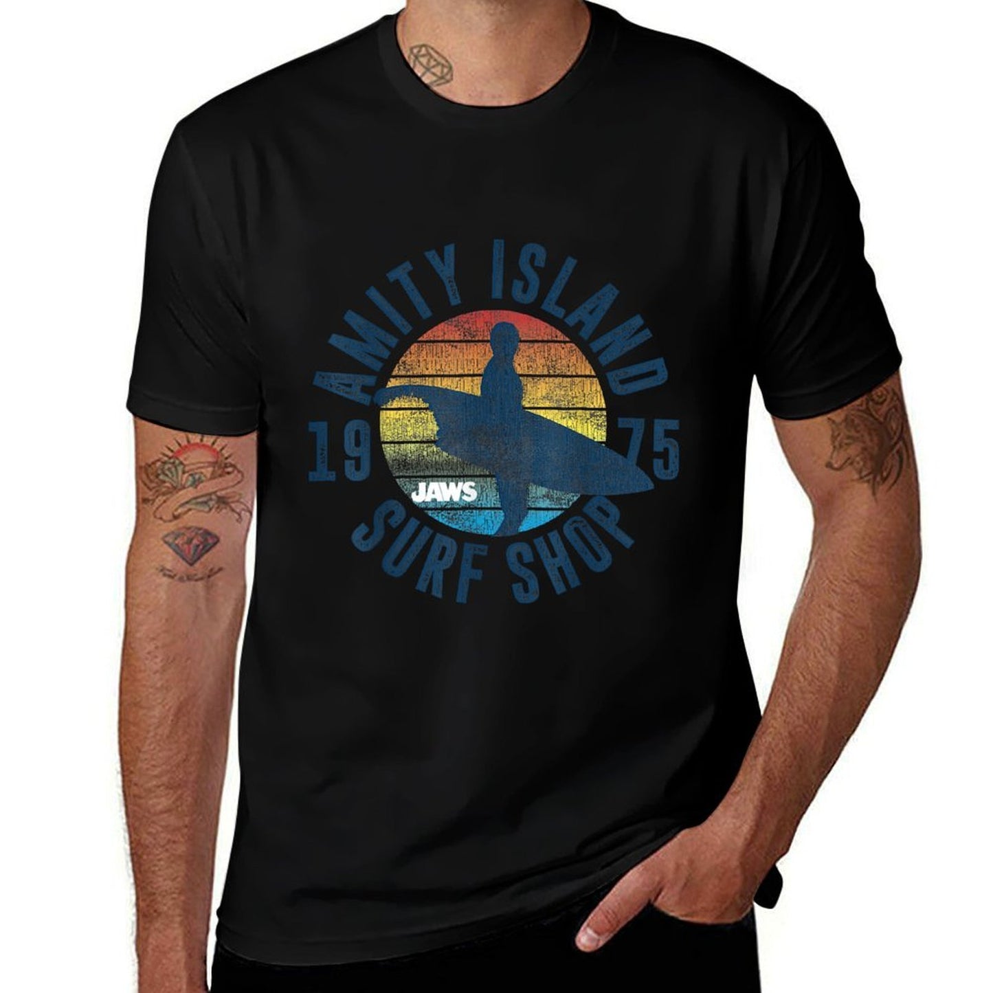 Jaws Amity Island Surf Board  Tagless Design T-Shirt