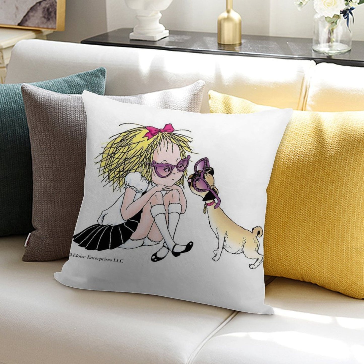 Eloise And Weenie in Sunglasses Soft Durable Construction Throw Pillow