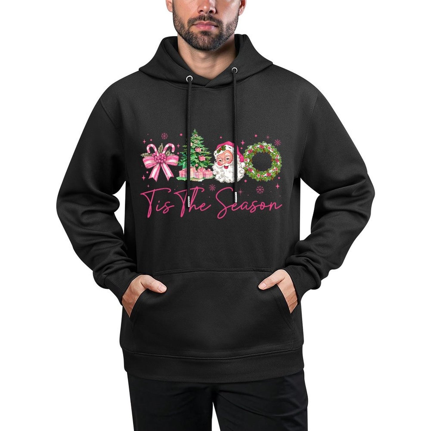 Tis The Season Pink Santa Christmas Coquette Bow Women Versatile Streetwear Hoodie