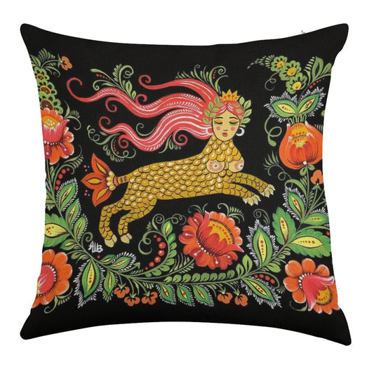 Magical Creature Folk Art (Lamia) Linen Throw Pillow Cover