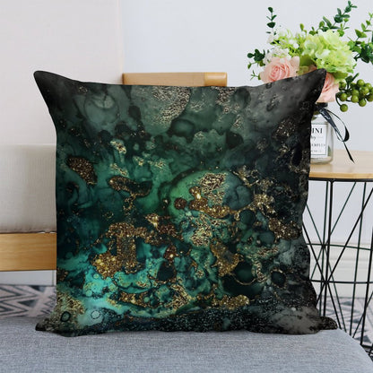 Gold Indigo Faux Malachite Marble Linen Throw Pillow Cover