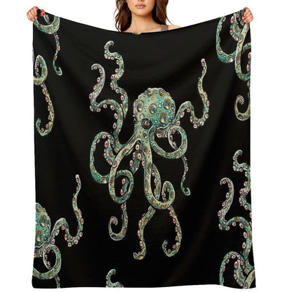 Green Octopus! Throw Blanket