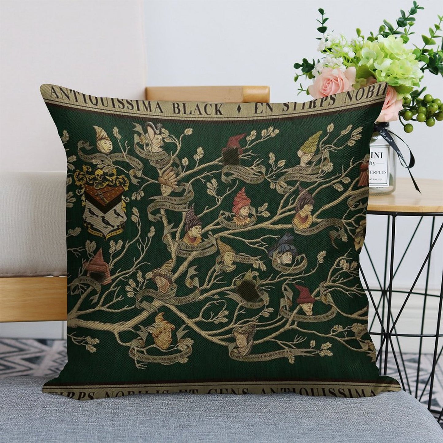 Noble House of Black Family Tree Linen Throw Pillow Cover