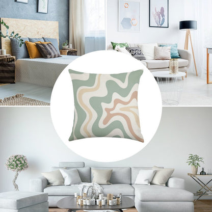 Liquid Swirl Retro Abstract in Light Sage Celadon Green, Light Blush, Cream, And White Linen Throw Pillow Cover