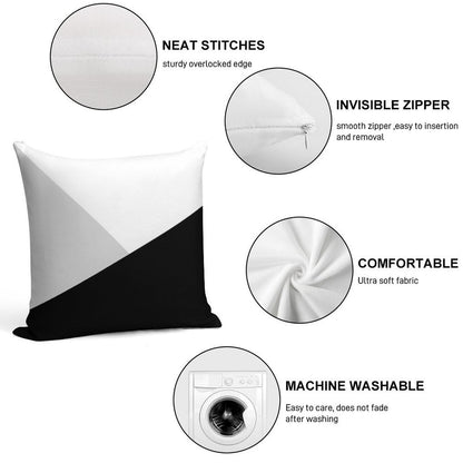 Monochromatic Black White Gray Color Block Soft Fade-Resistant Throw Pillow