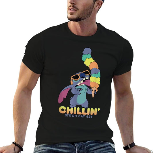 Disney Lilo And Stitch Ice Cream Chillin  Polyester Blend T-Shirt