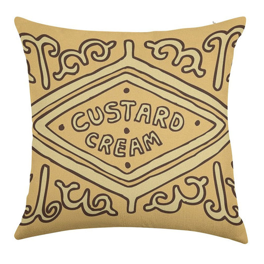 Custard Cream British Biscuit Linen Throw Pillow Cover