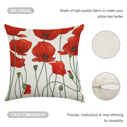 Poppy Stems. Linen Throw Pillow Cover