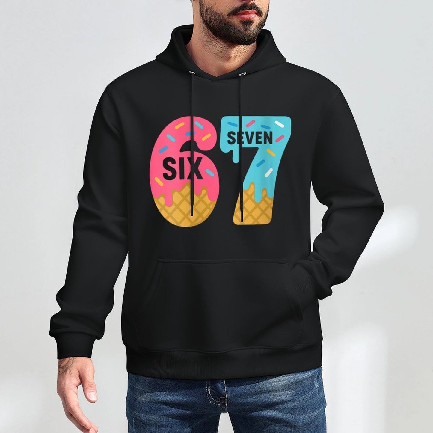 Womens Six Seven Ice Cream Drip Cool Meme 67 Funny Dripping Kids Kangaroo Pocket Hoodie