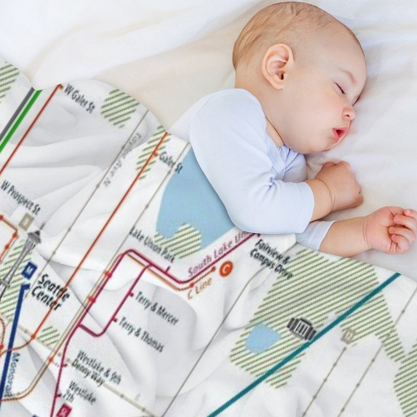Seattle City Rail Map Square Throw Blanket