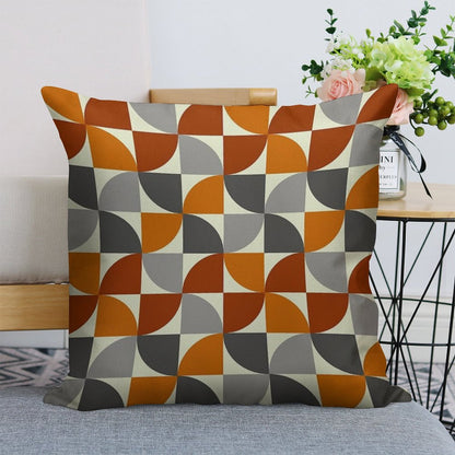 Grey And Orange Mid Century Modern Linen Throw Pillow Cover