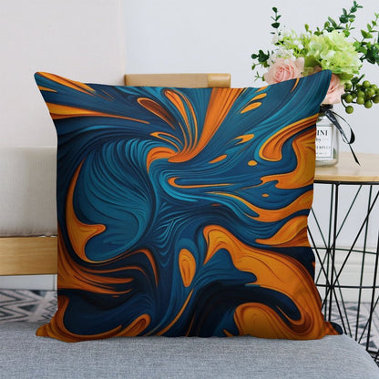 Oil Paint Orange And Blue Pattern Linen Throw Pillow Cover