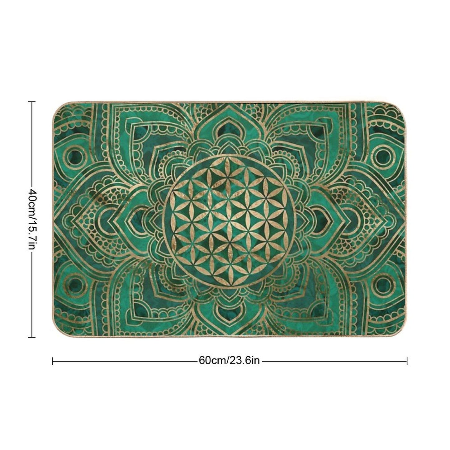 Flower of Life in Lotus - Malachite And Gold Bath Mat