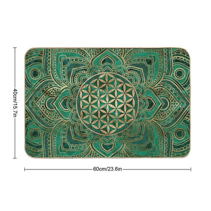 Flower of Life in Lotus - Malachite And Gold Bath Mat