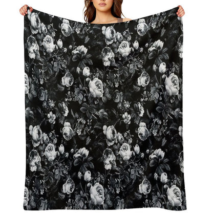 Roses Black And White Throw Blanket