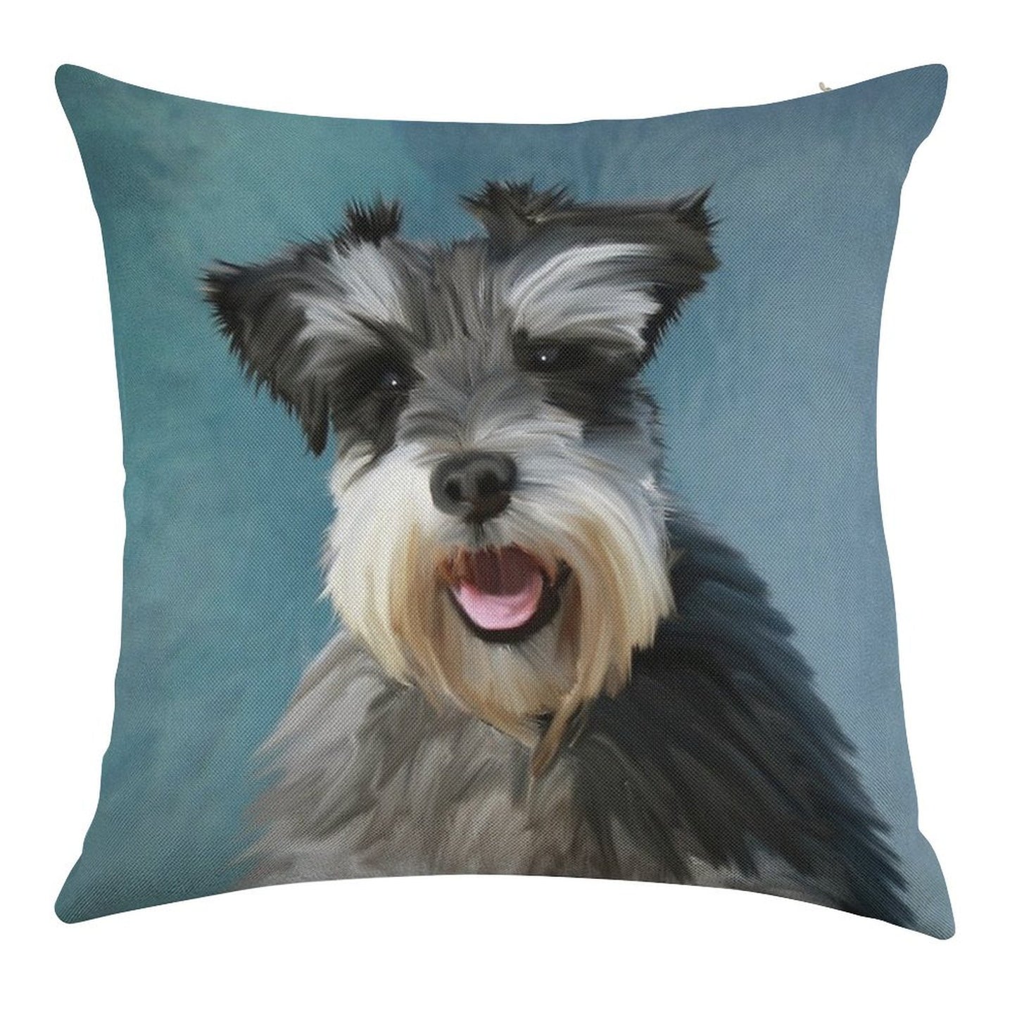 Miniature Schnauzer Dog Water Color Art Painting Linen Throw Pillow Cover