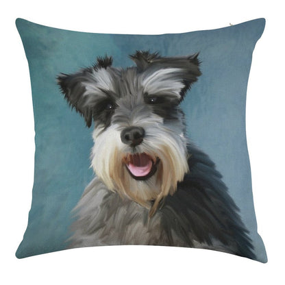 Miniature Schnauzer Dog Water Color Art Painting Linen Throw Pillow Cover