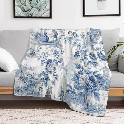 Powder Blue Chinoiserie Toile Throw Blanket