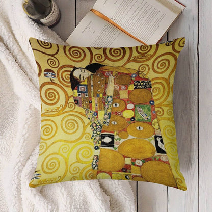Gustav Klimt The Embrace Linen Throw Pillow Cover