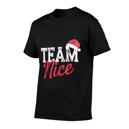 Funny Team Nice Naughty Christmas Sarcastic Couple Matching  Summer-ready Fabric T-Shirt