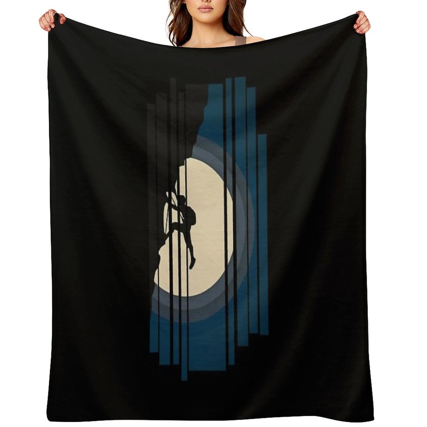 Moon Silhouette Lead. Rock Climbing Throw Blanket