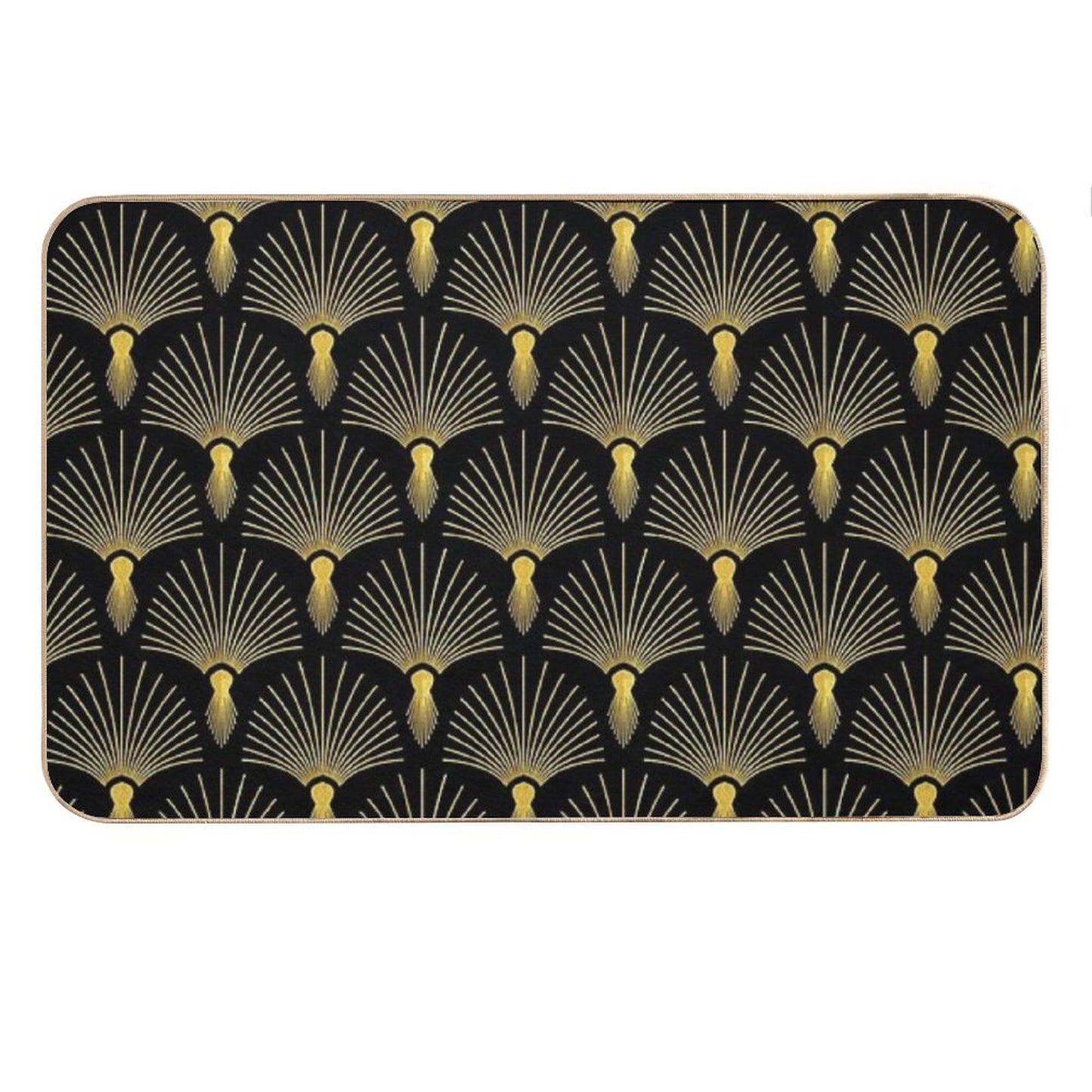 Vintage Hollywood Elegant Golden And Black Art Deco Bath Mat