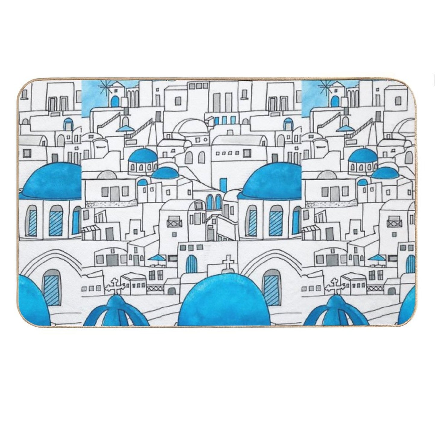 Santorini Blue And White Paradise Bath Mat
