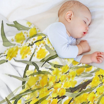 Hand Painted Golden Wattle Flower Watercolor Throw Blanket