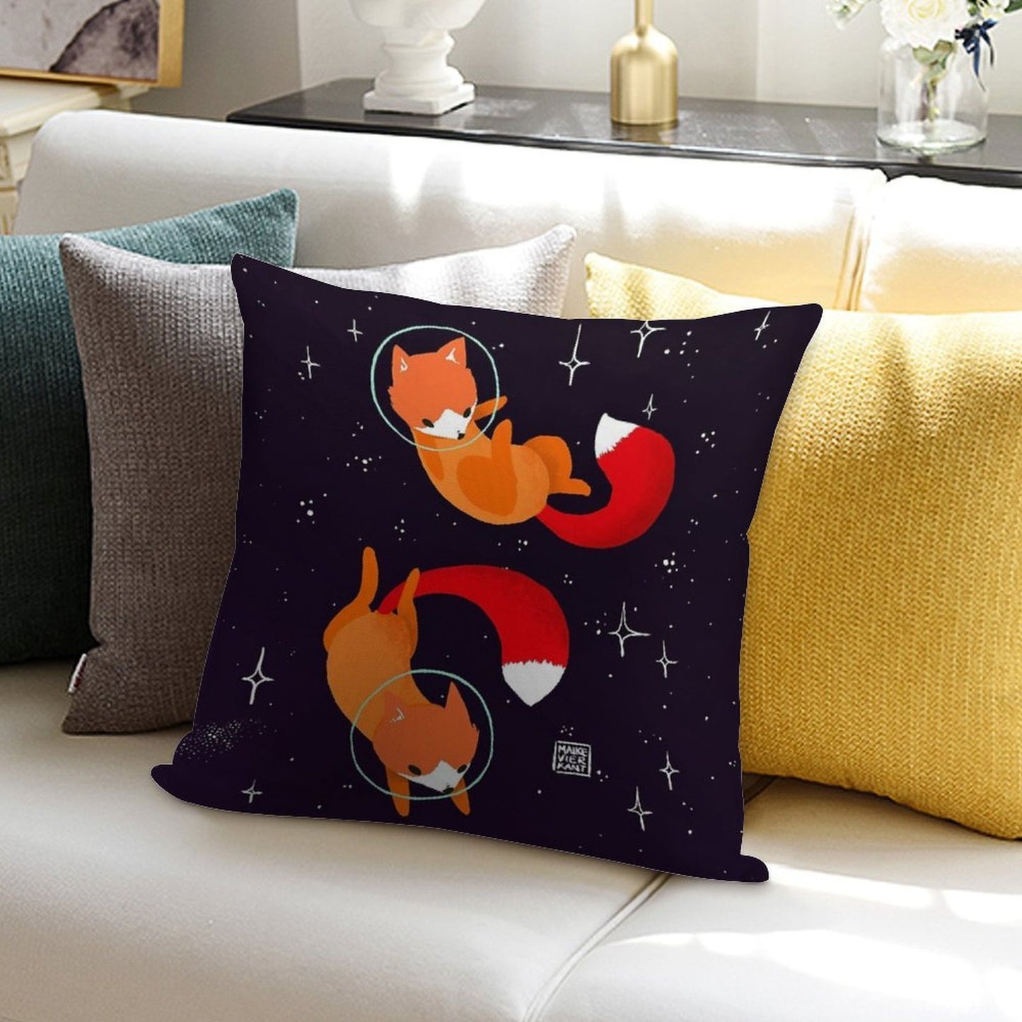 Space Foxes Soft Bedroom Essential Throw Pillow