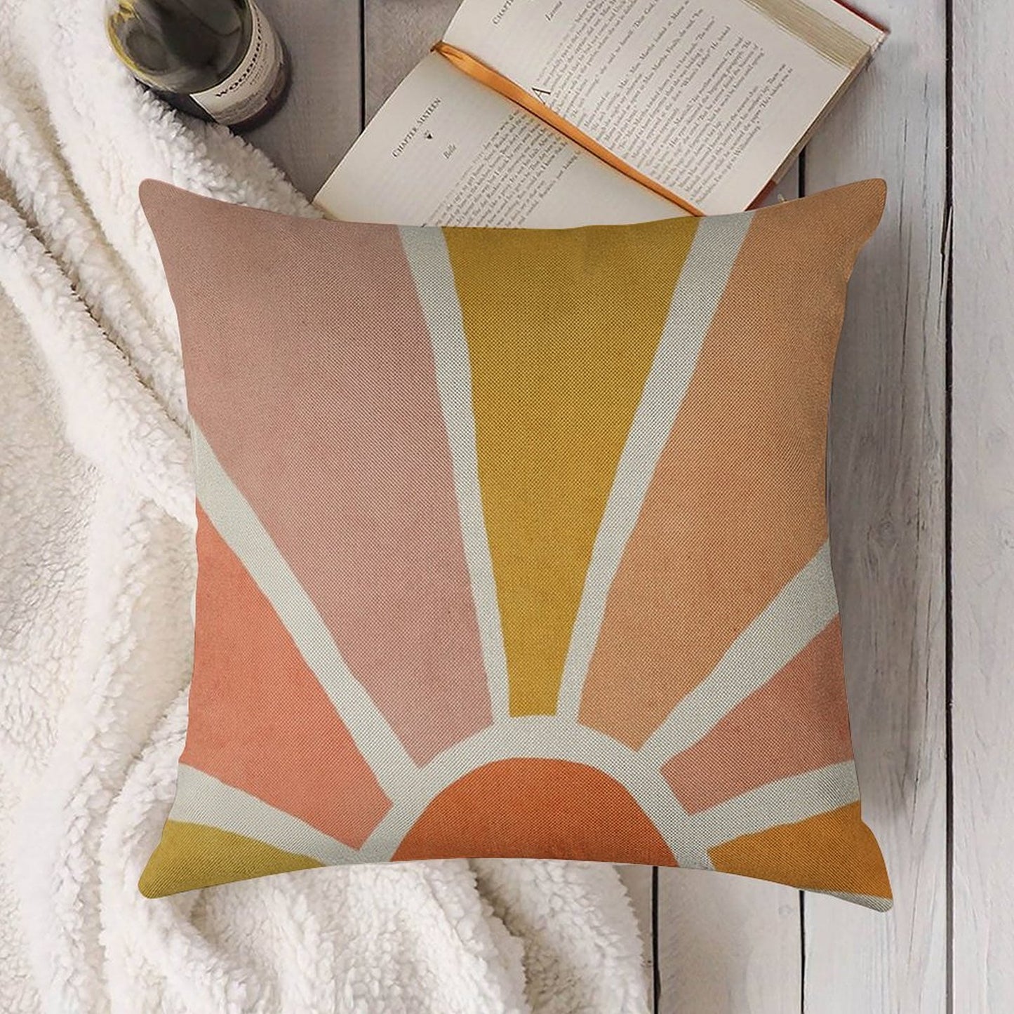 Sun, Abstract, Mid Century Modern Kids Wall Art, Nursery Room Linen Throw Pillow Cover