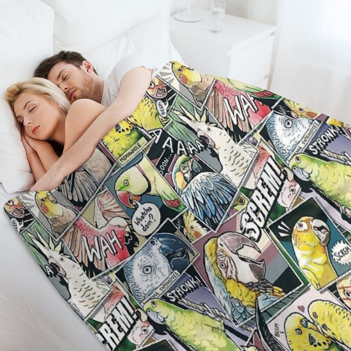 Parrots Comic Style Throw Blanket