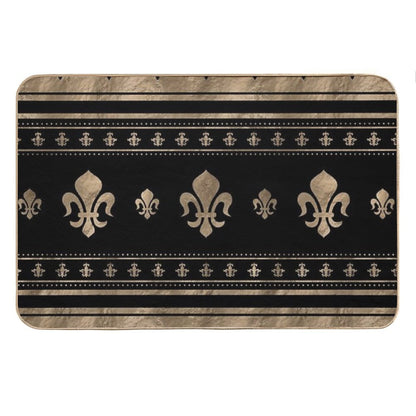 Fleur-de-lis Luxury Ornament - Black And Gold Bath Mat
