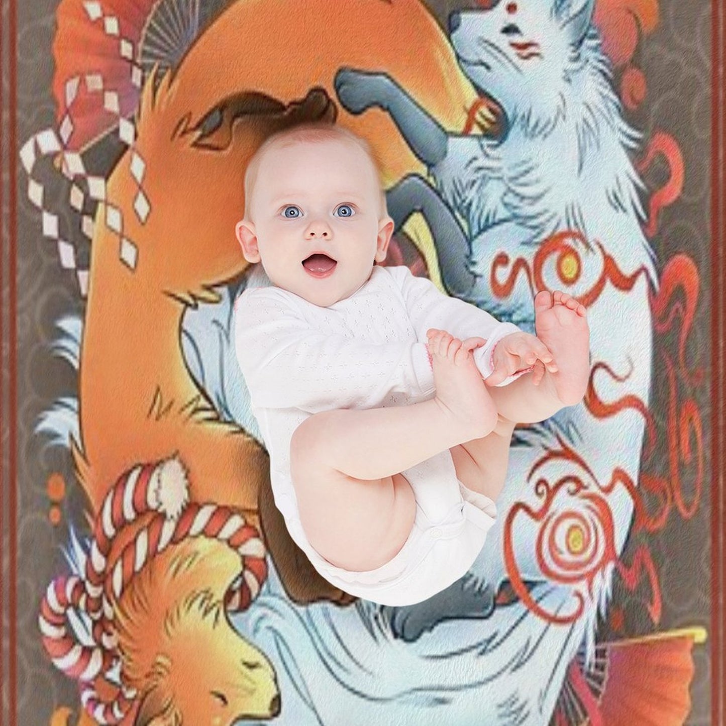 Kitsune Inari Fox Yin Yang Throw Blanket