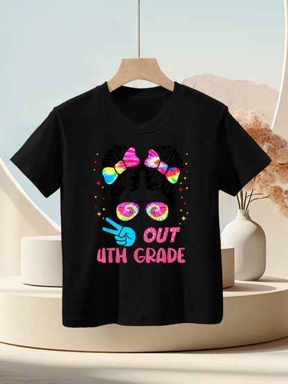 4th Grade Graduation Shirt Messy Bun 4th Grade End of School Kids T-Shirt